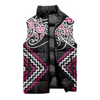 Pink Aotearoa Tukutuku Manawa Tapu Sleeveless Puffer Jacket Ta Moko Toi Maori - Aussie Hoodie