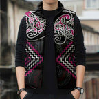 Pink Aotearoa Tukutuku Manawa Tapu Sleeveless Puffer Jacket Ta Moko Toi Maori - Aussie Hoodie
