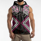 Pink Aotearoa Tukutuku Manawa Tapu Sleeveless Zip Hoodie Ta Moko Toi Maori LT9