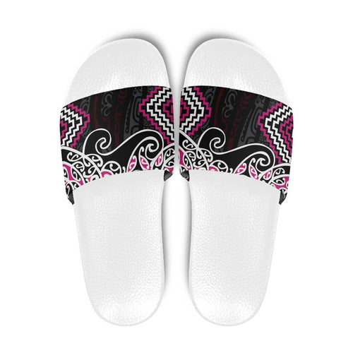 Pink Aotearoa Tukutuku Manawa Tapu Slide Sandals Ta Moko Toi Maori - Aussie Hoodie