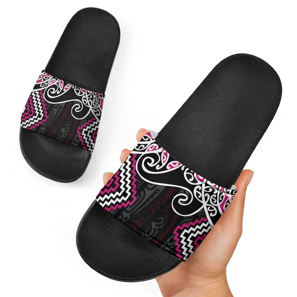 Pink Aotearoa Tukutuku Manawa Tapu Slide Sandals Ta Moko Toi Maori - Aussie Hoodie