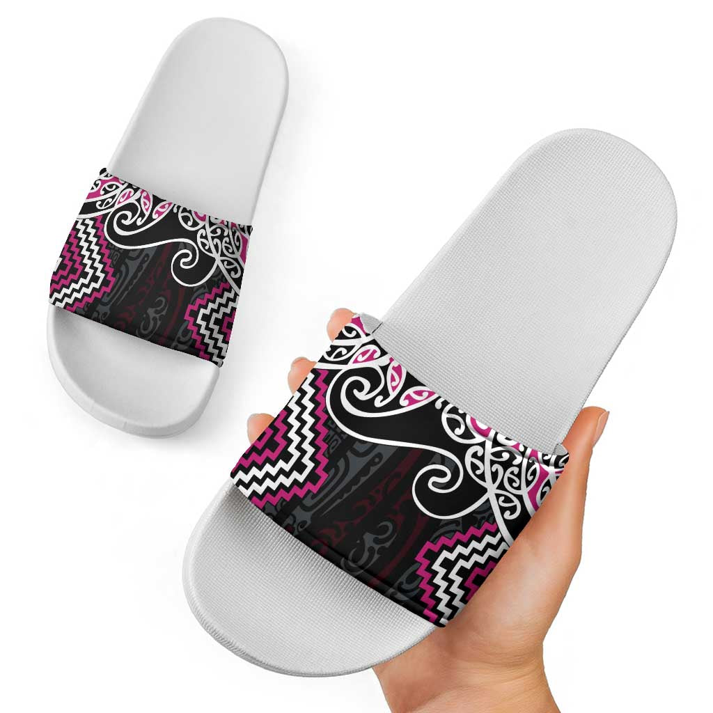 Pink Aotearoa Tukutuku Manawa Tapu Slide Sandals Ta Moko Toi Maori - Aussie Hoodie