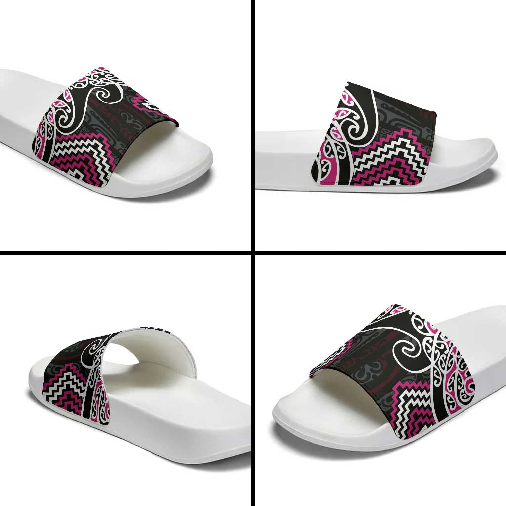 Pink Aotearoa Tukutuku Manawa Tapu Slide Sandals Ta Moko Toi Maori - Aussie Hoodie
