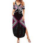 Pink Aotearoa Tukutuku Manawa Tapu Summer Maxi Dress Ta Moko Toi Maori