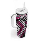 Pink Aotearoa Tukutuku Manawa Tapu Tumbler With Handle Ta Moko Toi Maori