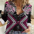 Pink Aotearoa Tukutuku Manawa Tapu Women Casual Shirt Ta Moko Toi Maori