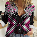 Pink Aotearoa Tukutuku Manawa Tapu Women Casual Shirt Ta Moko Toi Maori