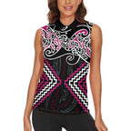 Pink Aotearoa Tukutuku Manawa Tapu Women Sleeveless Polo Shirt Ta Moko Toi Maori