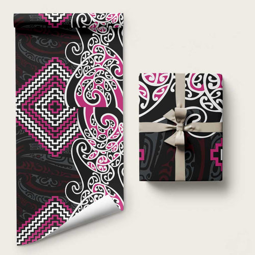 Pink Aotearoa Tukutuku Manawa Tapu Wrapping Paper Ta Moko Toi Maori - Aussie Hoodie