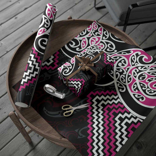 Pink Aotearoa Tukutuku Manawa Tapu Wrapping Paper Ta Moko Toi Maori - Aussie Hoodie