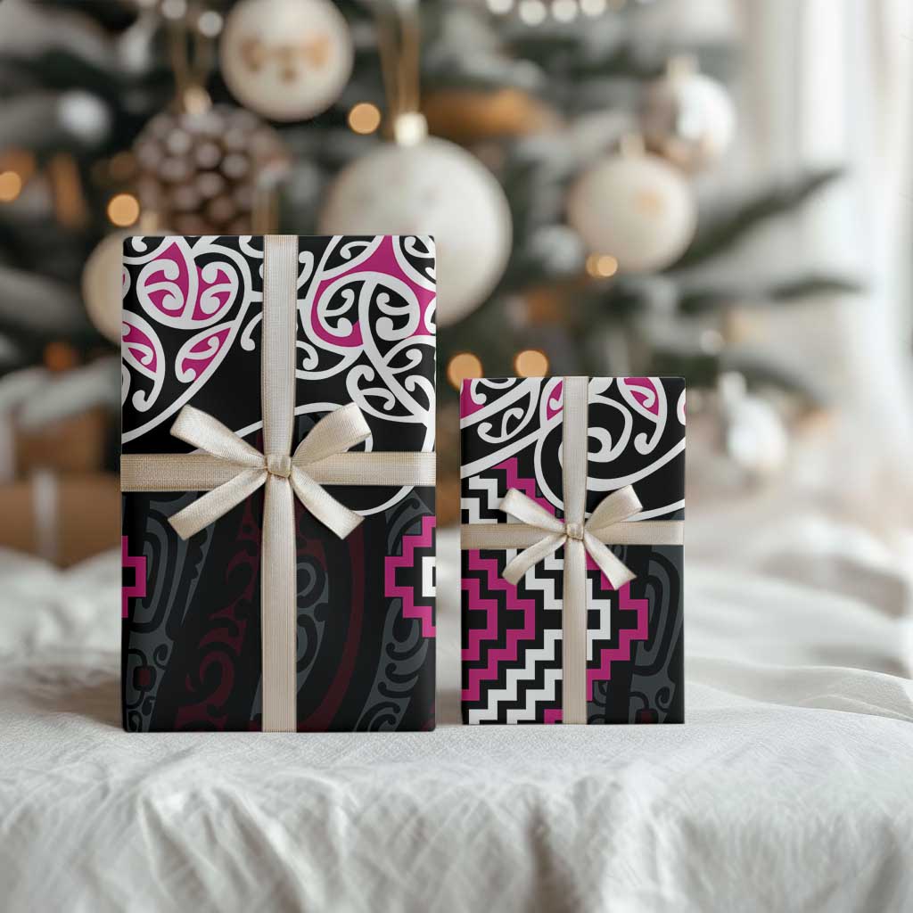 Pink Aotearoa Tukutuku Manawa Tapu Wrapping Paper Ta Moko Toi Maori - Aussie Hoodie