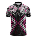 Pink Aotearoa Tukutuku Manawa Tapu Zipper Polo Shirt Ta Moko Toi Maori - Aussie Hoodie