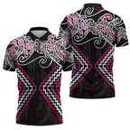 Pink Aotearoa Tukutuku Manawa Tapu Zipper Polo Shirt Ta Moko Toi Maori - Aussie Hoodie
