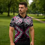 Pink Aotearoa Tukutuku Manawa Tapu Zipper Polo Shirt Ta Moko Toi Maori - Aussie Hoodie