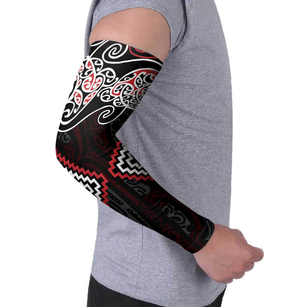 Red Aotearoa Tukutuku Manawa Tapu Arm Sleeves Ta Moko Toi Maori - Aussie Hoodie