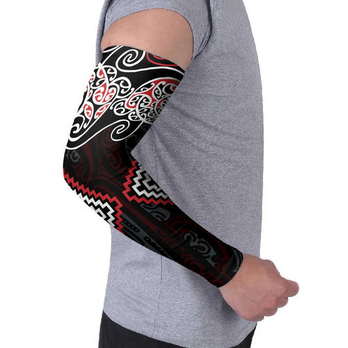 Red Aotearoa Tukutuku Manawa Tapu Arm Sleeves Ta Moko Toi Maori - Aussie Hoodie