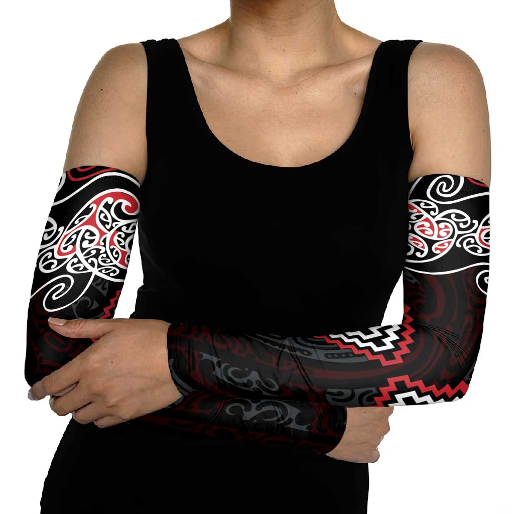 Red Aotearoa Tukutuku Manawa Tapu Arm Sleeves Ta Moko Toi Maori - Aussie Hoodie