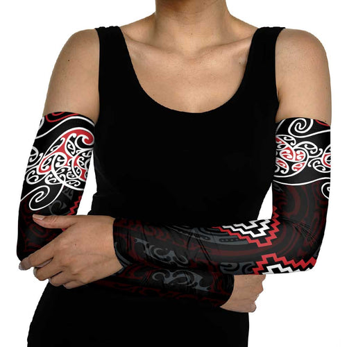Red Aotearoa Tukutuku Manawa Tapu Arm Sleeves Ta Moko Toi Maori - Aussie Hoodie