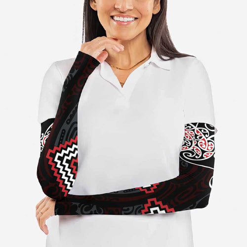 Red Aotearoa Tukutuku Manawa Tapu Arm Sleeves Ta Moko Toi Maori - Aussie Hoodie