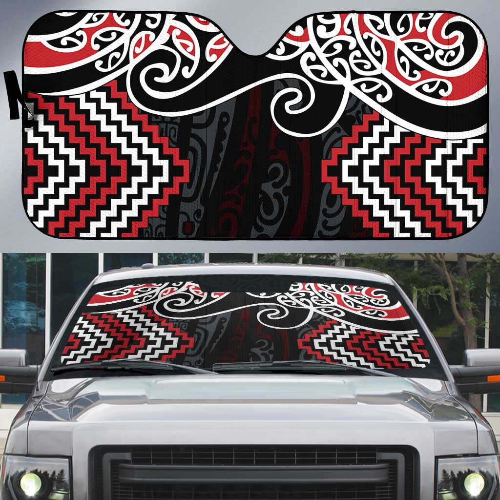 Red Aotearoa Tukutuku Manawa Tapu Auto Sun Shade Ta Moko Toi Maori - Aussie Hoodie