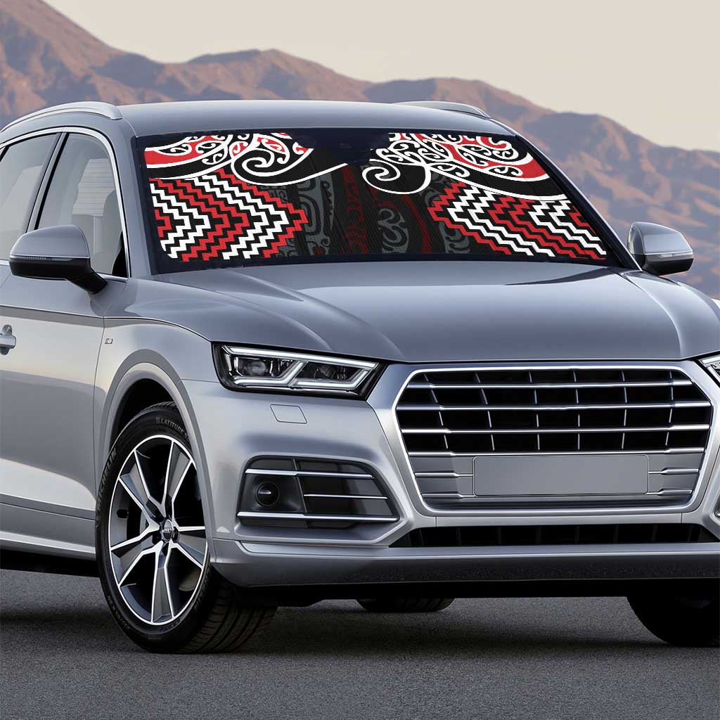Red Aotearoa Tukutuku Manawa Tapu Auto Sun Shade Ta Moko Toi Maori - Aussie Hoodie