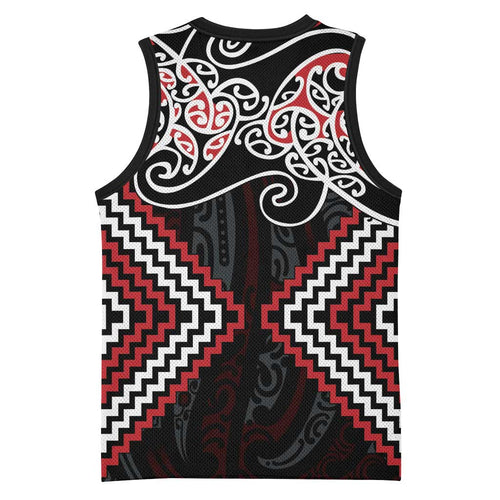 Red Aotearoa Tukutuku Manawa Tapu Basketball Jersey Ta Moko Toi Maori - Aussie Hoodie