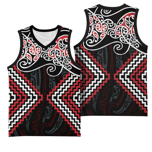 Red Aotearoa Tukutuku Manawa Tapu Basketball Jersey Ta Moko Toi Maori - Aussie Hoodie