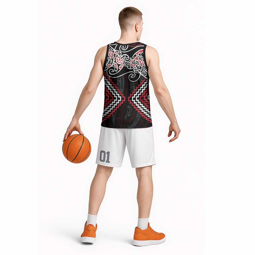 Red Aotearoa Tukutuku Manawa Tapu Basketball Jersey Ta Moko Toi Maori - Aussie Hoodie