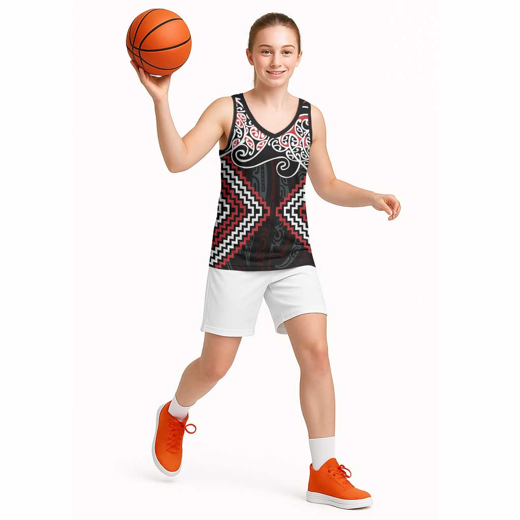 Red Aotearoa Tukutuku Manawa Tapu Basketball Jersey Ta Moko Toi Maori - Aussie Hoodie