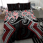 Red Aotearoa Tukutuku Manawa Tapu Bedding Set Ta Moko Toi Maori