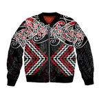 Red Aotearoa Tukutuku Manawa Tapu Bomber Jacket Ta Moko Toi Maori