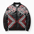 Red Aotearoa Tukutuku Manawa Tapu Bomber Puffer Jacket Ta Moko Toi Maori - Aussie Hoodie