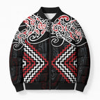 Red Aotearoa Tukutuku Manawa Tapu Bomber Puffer Jacket Ta Moko Toi Maori - Aussie Hoodie