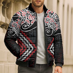 Red Aotearoa Tukutuku Manawa Tapu Bomber Puffer Jacket Ta Moko Toi Maori - Aussie Hoodie