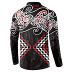 Red Aotearoa Tukutuku Manawa Tapu Button Sweatshirt Ta Moko Toi Maori
