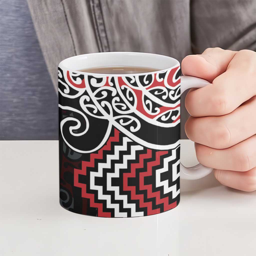 Red Aotearoa Tukutuku Manawa Tapu Ceramic Mug Ta Moko Toi Maori - Aussie Hoodie
