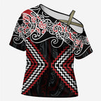Red Aotearoa Tukutuku Manawa Tapu Cross Shoulder Shirt Ta Moko Toi Maori - Aussie Hoodie