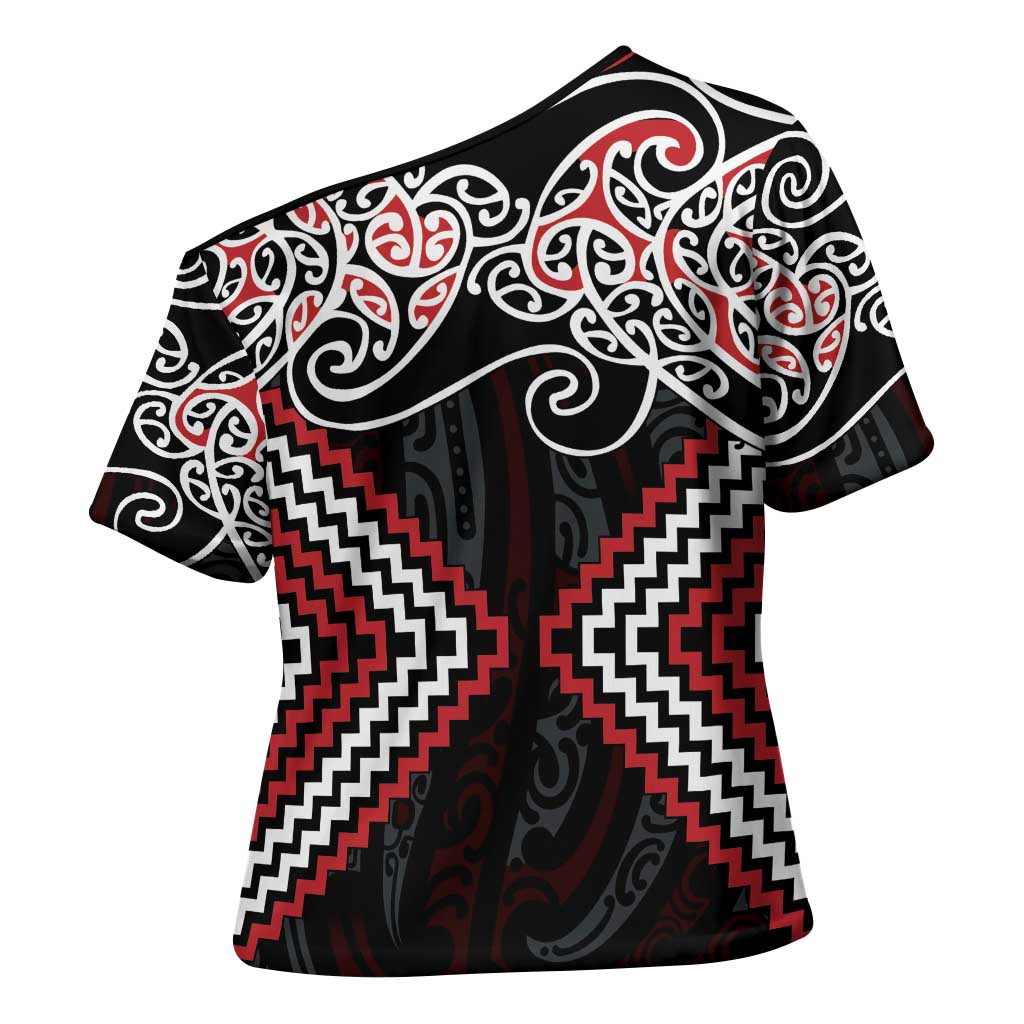 Red Aotearoa Tukutuku Manawa Tapu Cross Shoulder Shirt Ta Moko Toi Maori - Aussie Hoodie