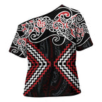Red Aotearoa Tukutuku Manawa Tapu Cross Shoulder Shirt Ta Moko Toi Maori - Aussie Hoodie