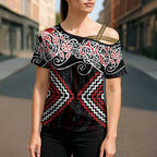 Red Aotearoa Tukutuku Manawa Tapu Cross Shoulder Shirt Ta Moko Toi Maori - Aussie Hoodie