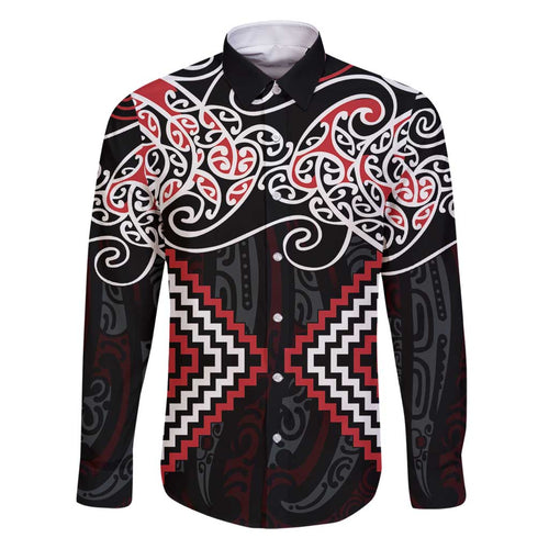 Red Aotearoa Tukutuku Manawa Tapu Family Matching Off Shoulder Maxi Dress and Hawaiian Shirt Ta Moko Toi Maori