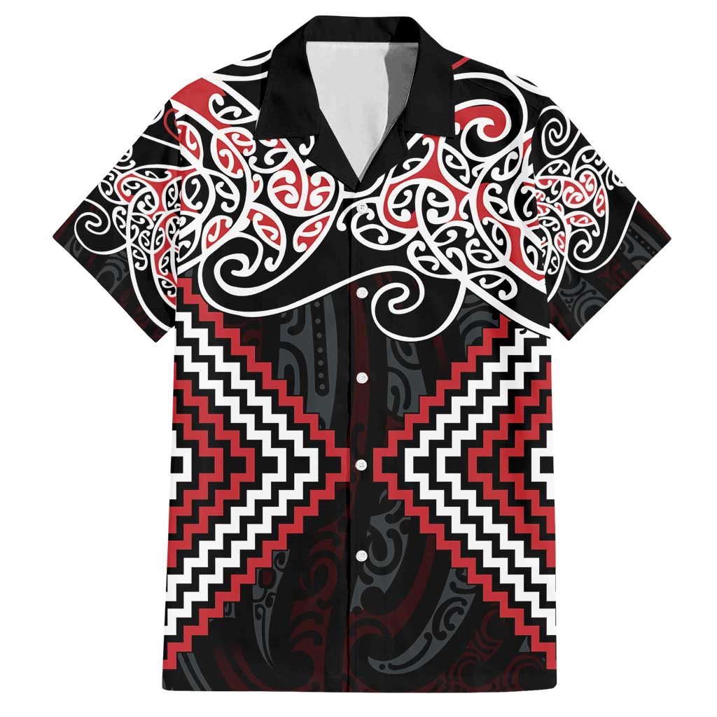Red Aotearoa Tukutuku Manawa Tapu Family Matching Off Shoulder Short Dress and Hawaiian Shirt Ta Moko Toi Maori
