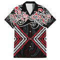 Red Aotearoa Tukutuku Manawa Tapu Family Matching Puletasi and Hawaiian Shirt Ta Moko Toi Maori