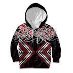 Red Aotearoa Tukutuku Manawa Tapu Kid Hoodie Ta Moko Toi Maori