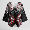 Red Aotearoa Tukutuku Manawa Tapu Kimono Sleeve Blouse Ta Moko Toi Maori - Aussie Hoodie