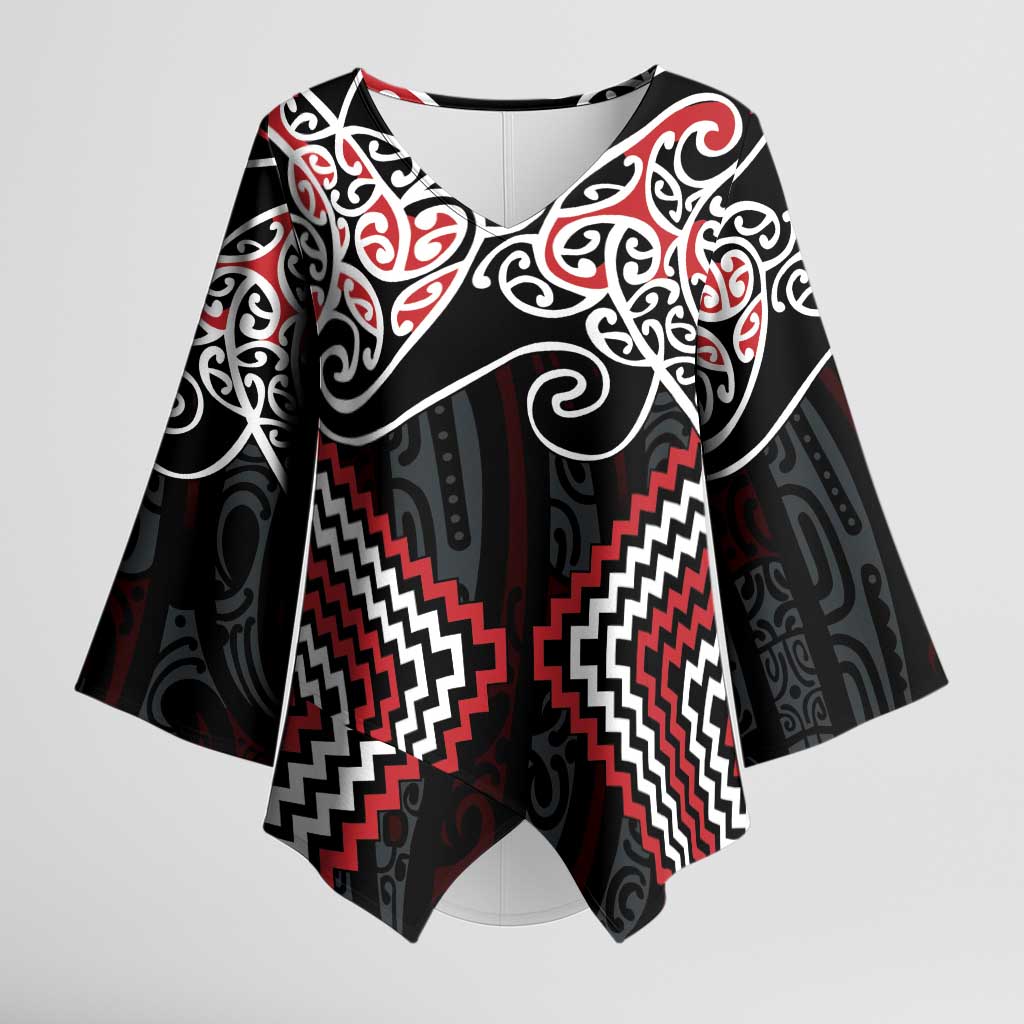 Red Aotearoa Tukutuku Manawa Tapu Kimono Sleeve Blouse Ta Moko Toi Maori - Aussie Hoodie
