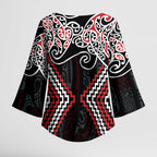 Red Aotearoa Tukutuku Manawa Tapu Kimono Sleeve Blouse Ta Moko Toi Maori - Aussie Hoodie