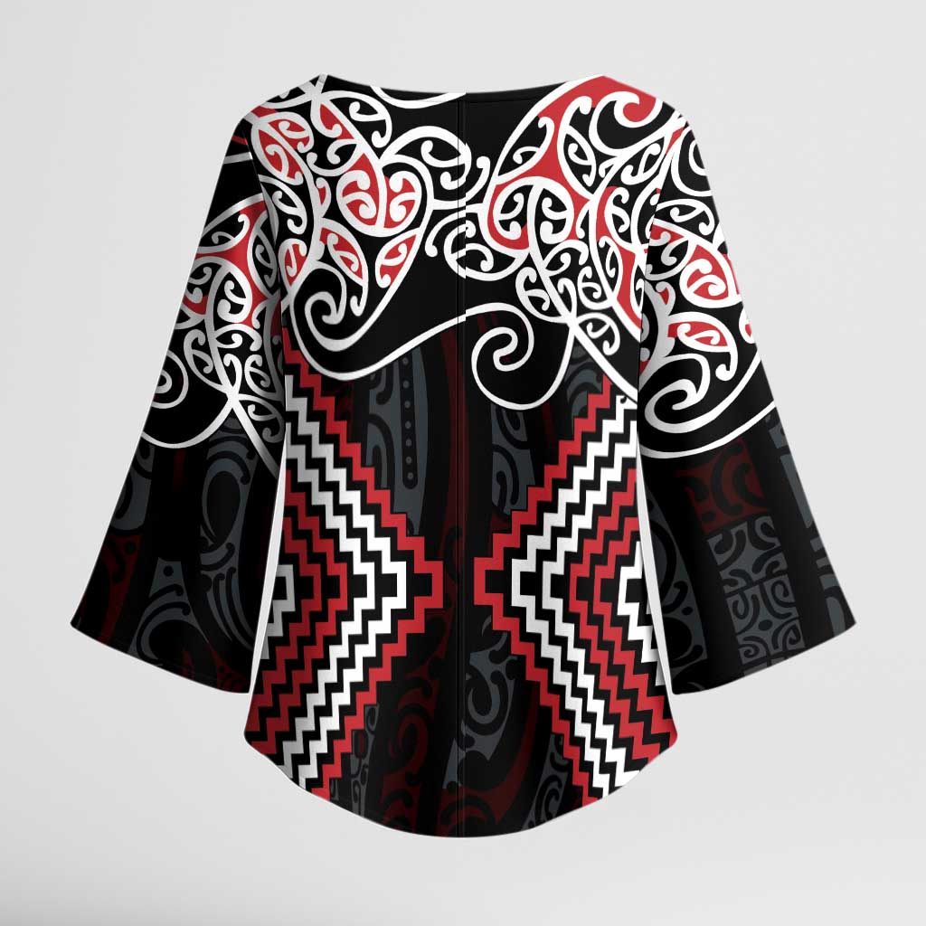 Red Aotearoa Tukutuku Manawa Tapu Kimono Sleeve Blouse Ta Moko Toi Maori - Aussie Hoodie