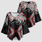Red Aotearoa Tukutuku Manawa Tapu Kimono Sleeve Blouse Ta Moko Toi Maori - Aussie Hoodie