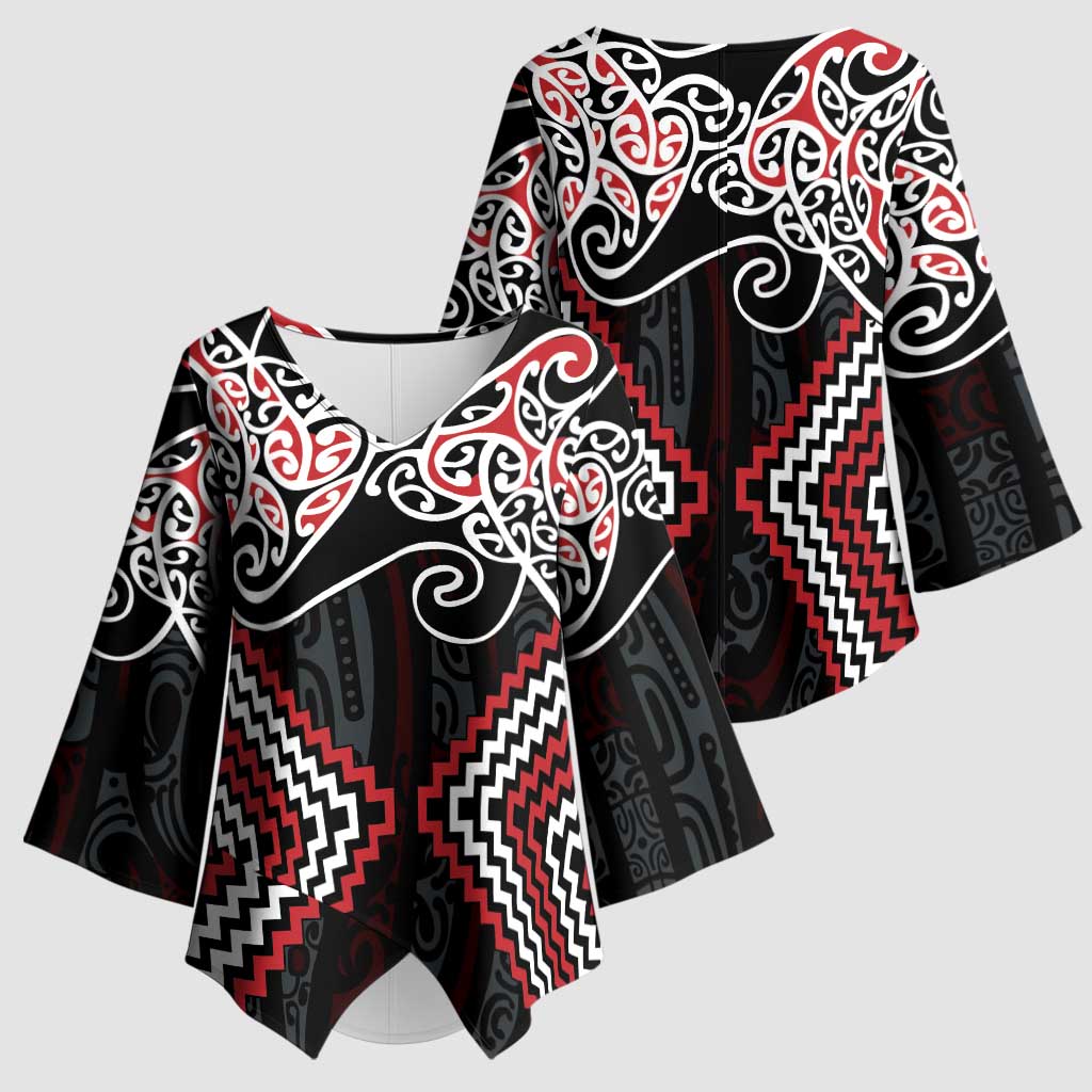 Red Aotearoa Tukutuku Manawa Tapu Kimono Sleeve Blouse Ta Moko Toi Maori - Aussie Hoodie
